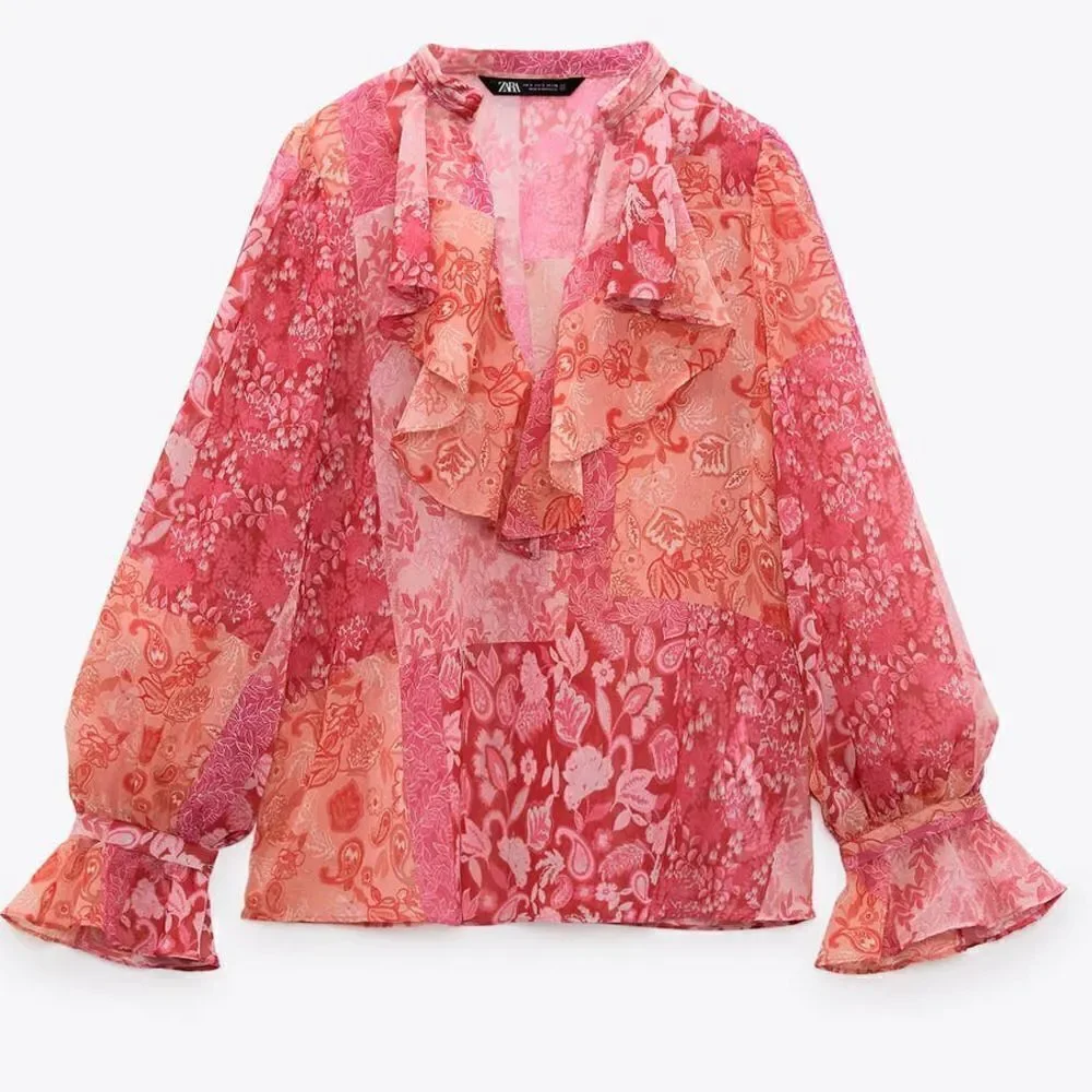 ZARA Patchwork Blouse Flounced New